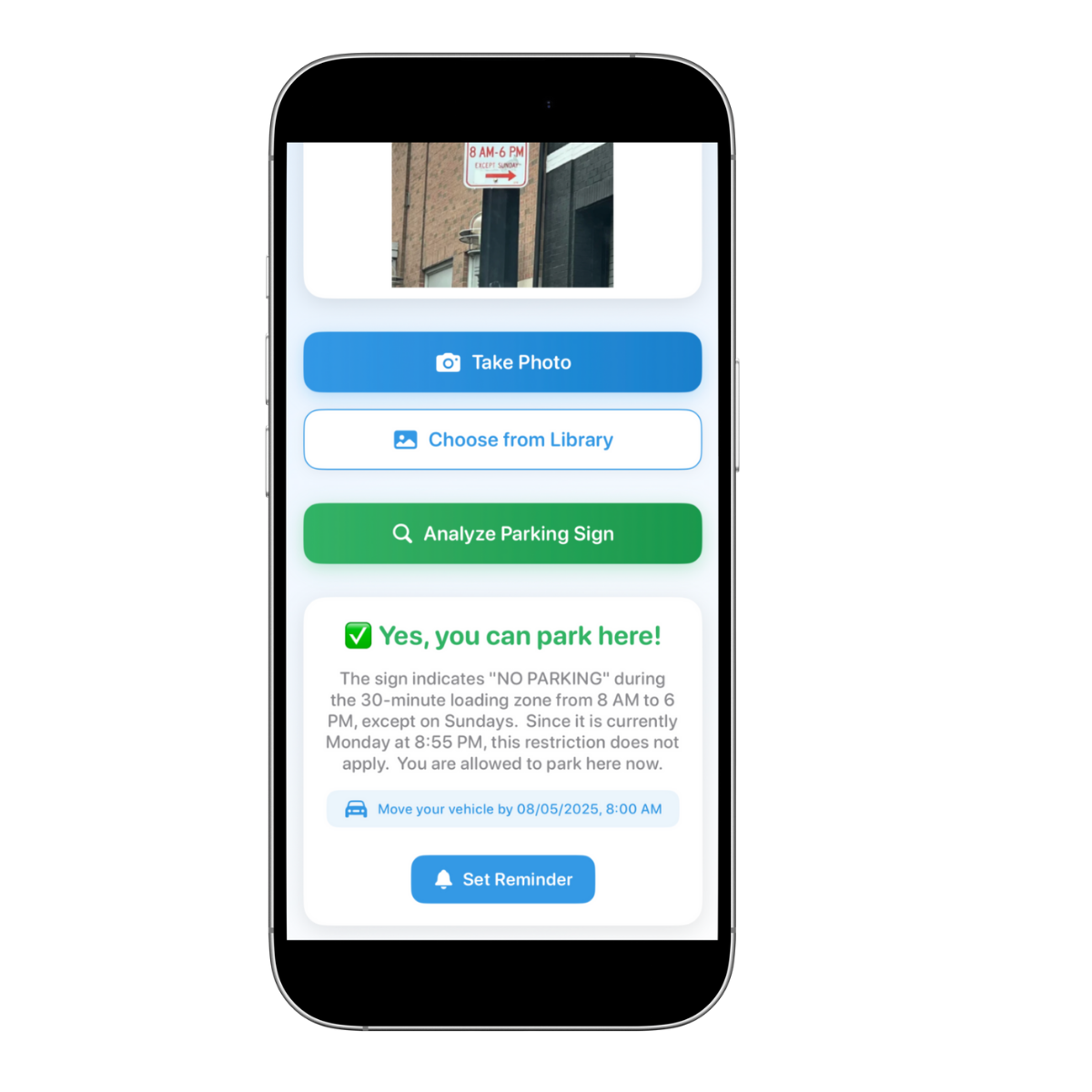 ParkPal app interface showing sign analysis